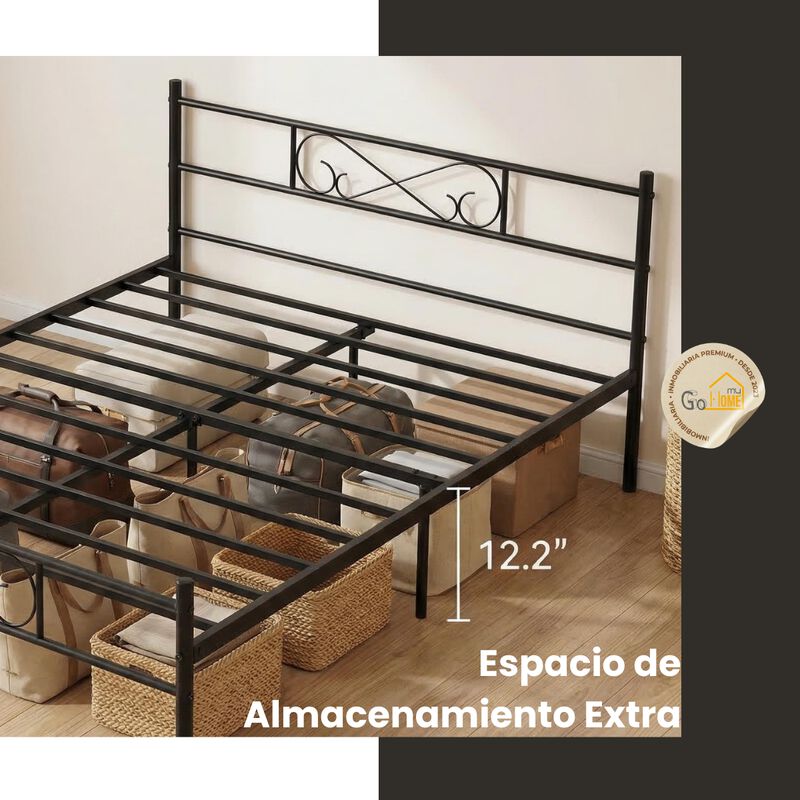 Cama Matrimonial De Metal Negro Con Cabecera Y ... image number null