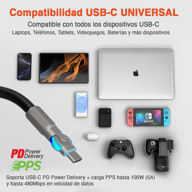 Cable Datos HYPERGEAR USB-C a USB-C 100W girato... image number null