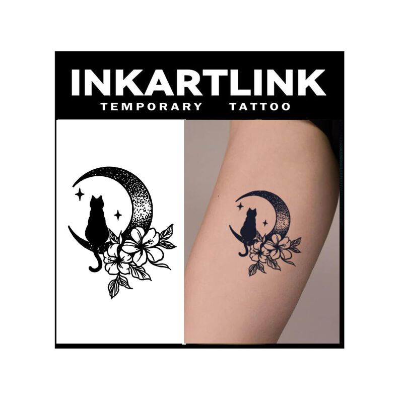 Tatuaje Temporal Inkartlink Gato En La Luna - 3... image number null
