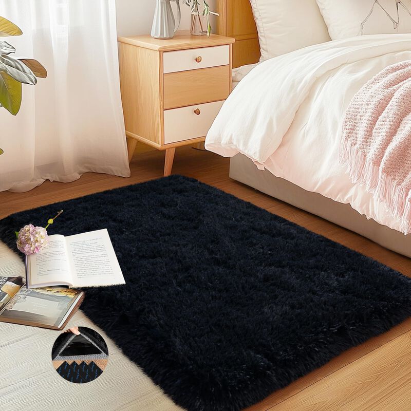 Alfombra Aafkk 61 &times; 91 cm Negra Peluda Antidesl... image number null