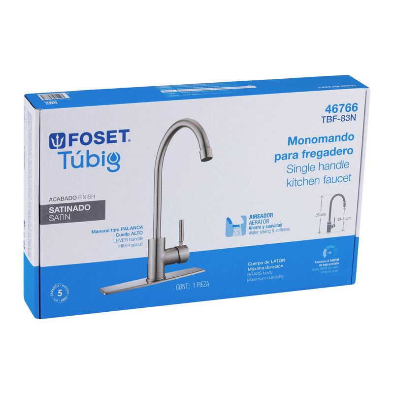 Monomando para Fregadero Cuello Alto Satín Fose... image number null