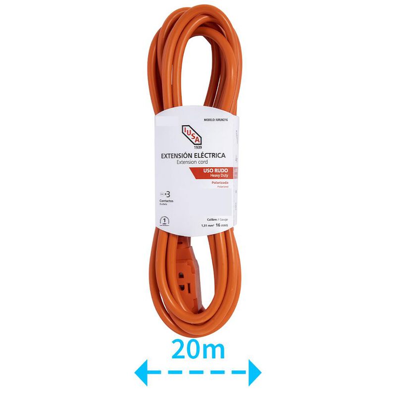 Extensión de Uso Rudo Naranja Clavija Recta 20m... image number null