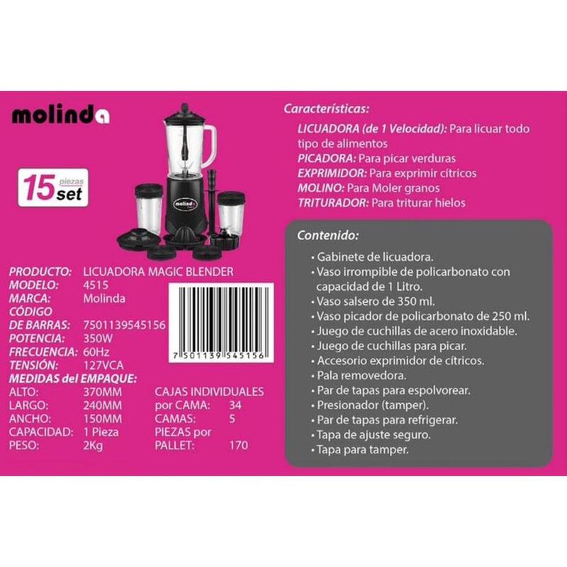 Procesador Alimentos Molinda 15 Pzas Pica Expri... image number null