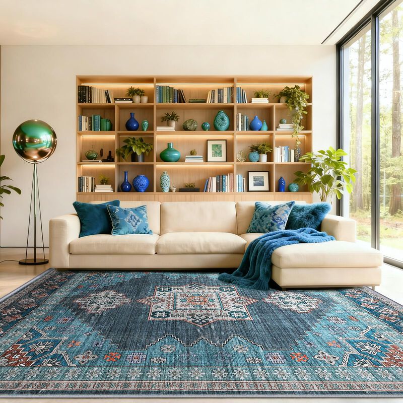 Alfombra Flyruggo 244 cm X 152 cm Azul Teal Boh... image number null