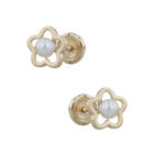 Broqueles De Flor Oro Amarillo 10k Con Perla