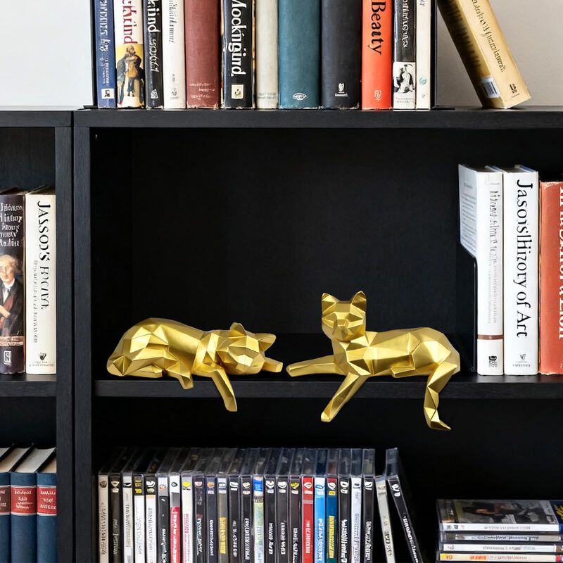 Juego De 2 Estatuas De Gato Geom&eacute;tricas Mrlikal... image number null