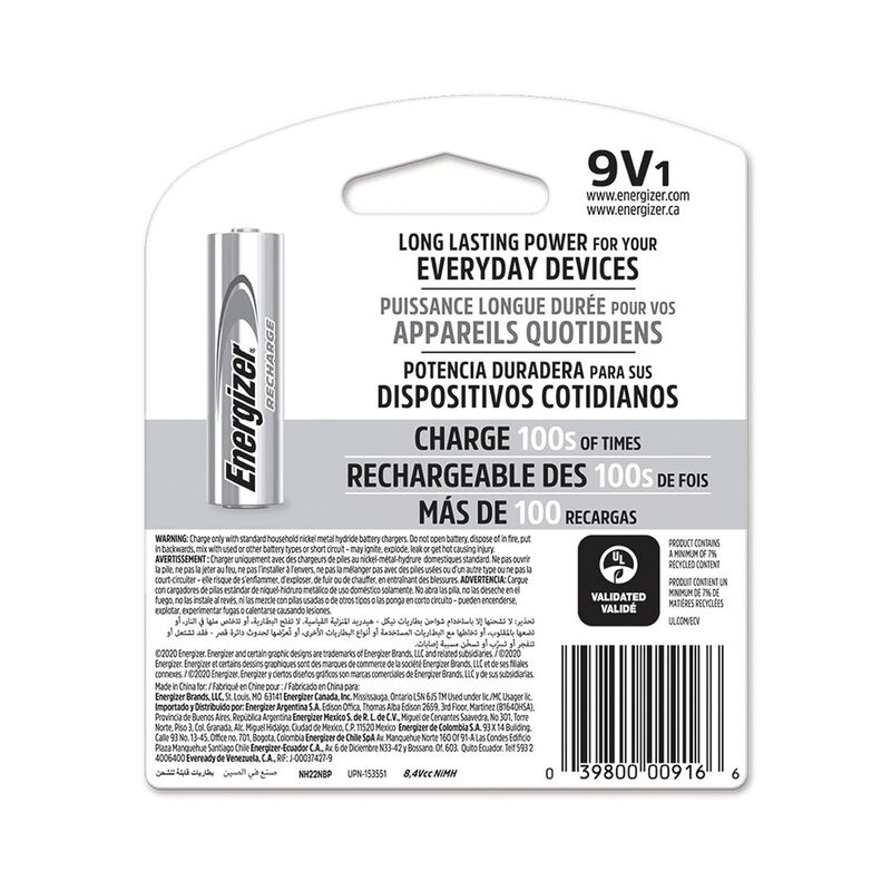 Pila Energizer Recargable 9v 175mah 8.4v Nh22-1... image number null