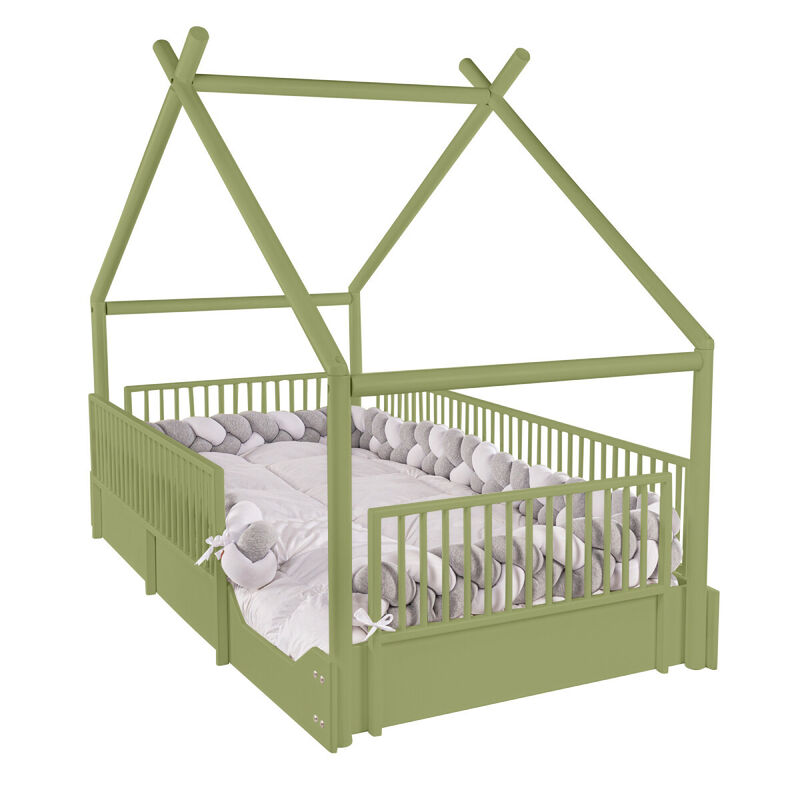 Cama Moderna Montessori de Madera con Barandale... image number null