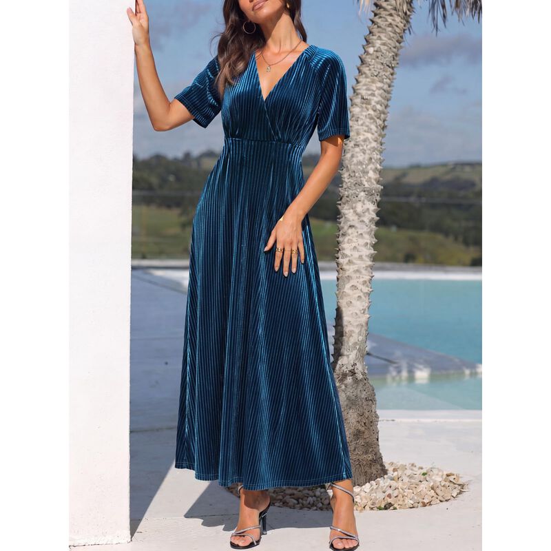 Vestido Maxi de Terciopelo Sissyaki Azul XL con... image number null