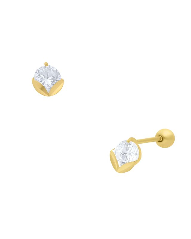 Broqueles De Oro Amarillo De 14k Con Zirconia image number null