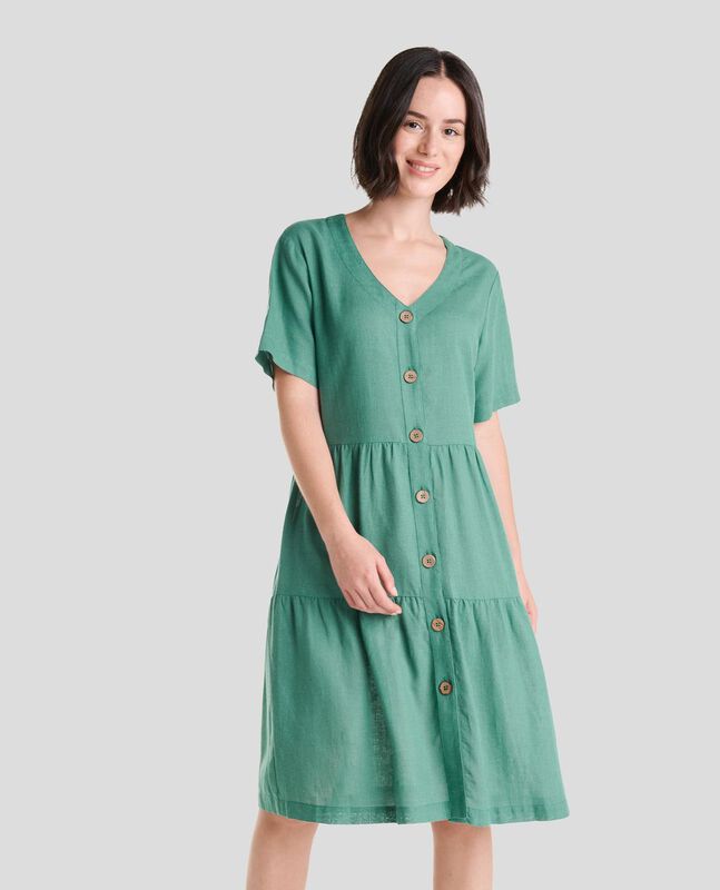Vestido Corto Liso con Botones Verde image number null