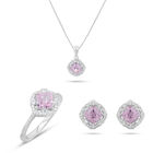 Juego De Anillo Arracadas Y Dije Con Cadena De Plata Blanca 925 Con Zirconias Blancas Y Rosas