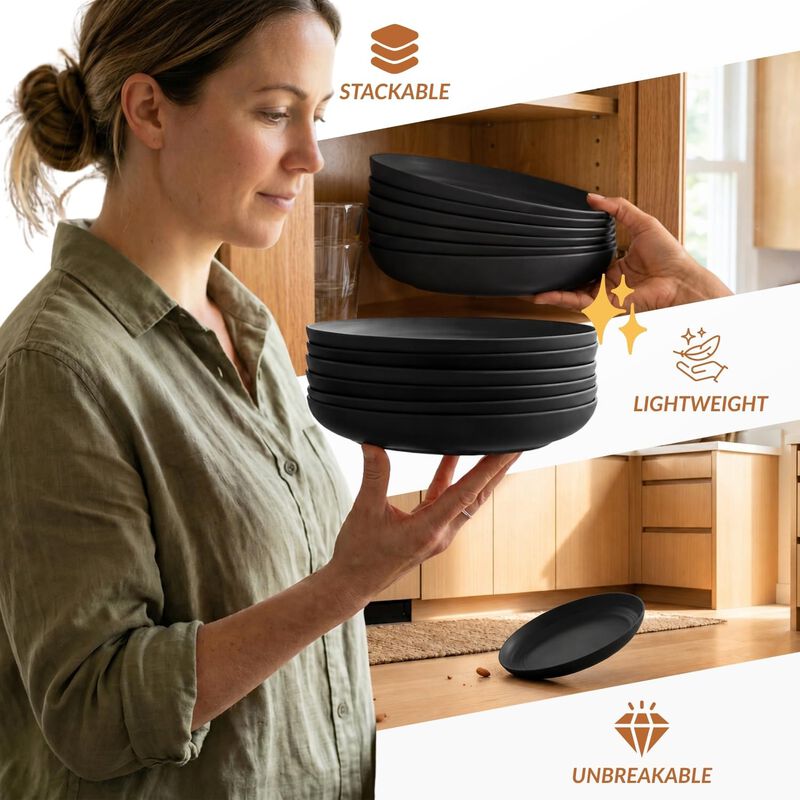 Platos de Cena Homienly 23cm, Juego de 6, Negro... image number null