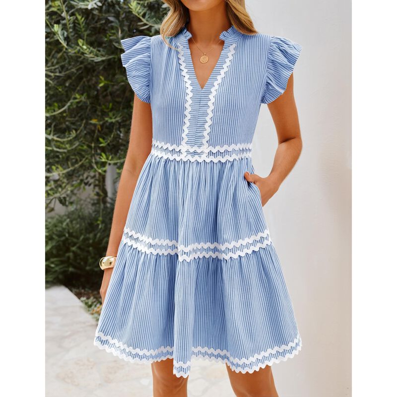 Vestido Zesica Mini Rayado Azul Casual Verano image number null