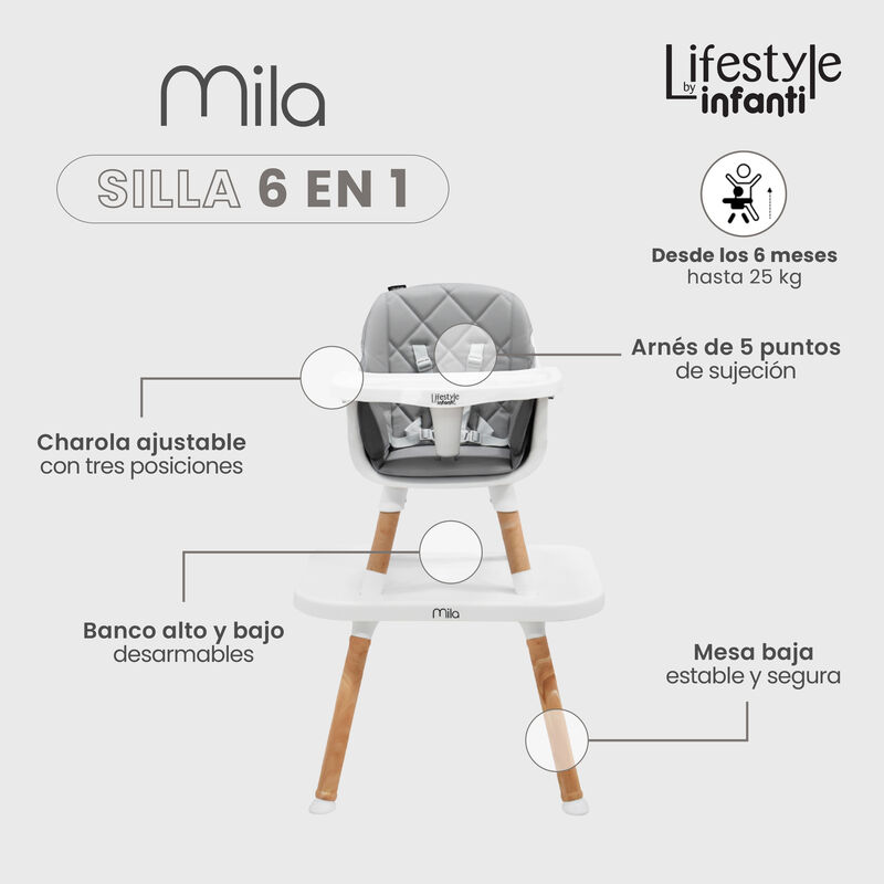 Silla Alta Mila 6 En 1 Gris image number null