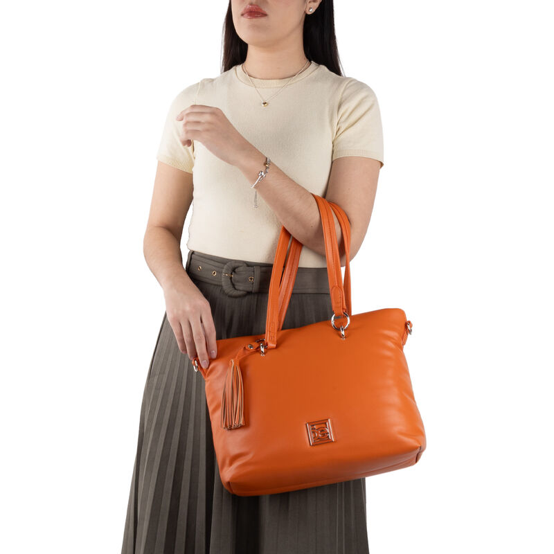 Bolsa Tote Grande Con Tassel Color Naranja image number null
