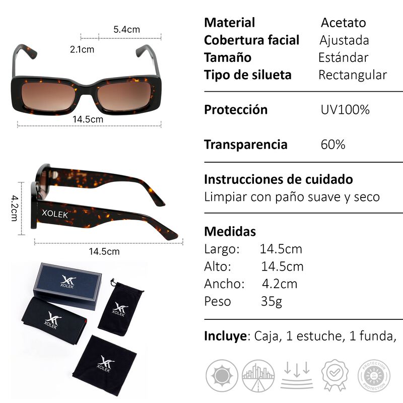 Lentes De Sol Xolek 109 Acetato Cr39 Rectangula... image number null