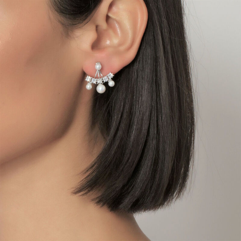 Aretes en Baño de Oro Blanco de 18K de Abanico ... image number null