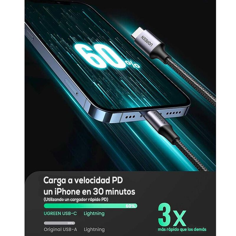 Cable Datos UGREEN USB-C a Lightning 2m certifi... image number null