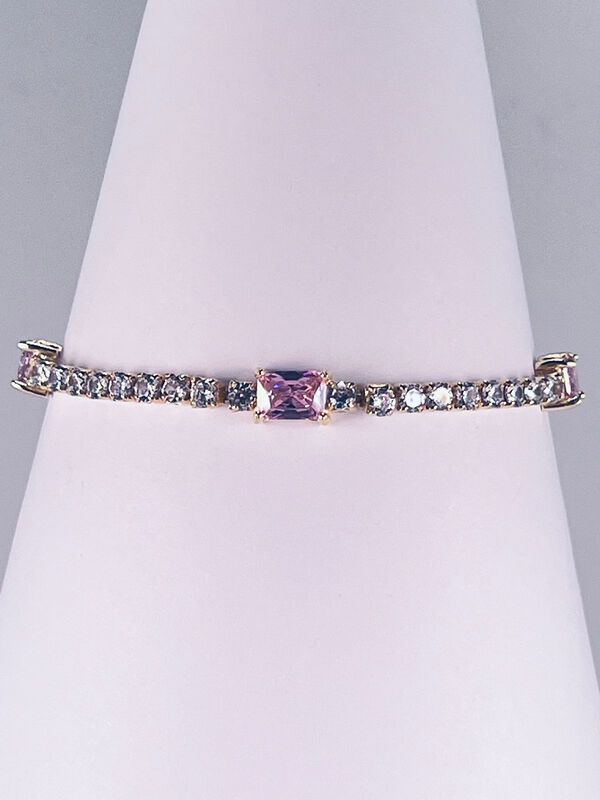 Pulsera De Plata Dorada Con Zirconias Y Piedras... image number null