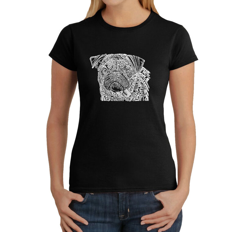 Camiseta Word Art Para Mujer - Cara de Pug- Neg... image number null