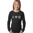 Camiseta De Manga Larga Word Art Para Ni&ntilde;a - Paz Amor Perros - Negro