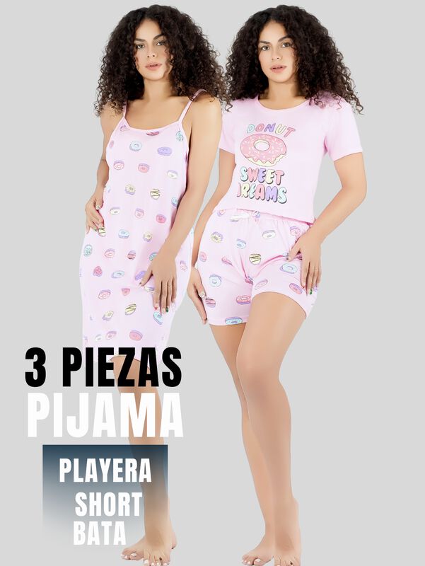 Set Pijama 3 Piezas Mujer Verano PIJ-096 D6 Bat... image number null