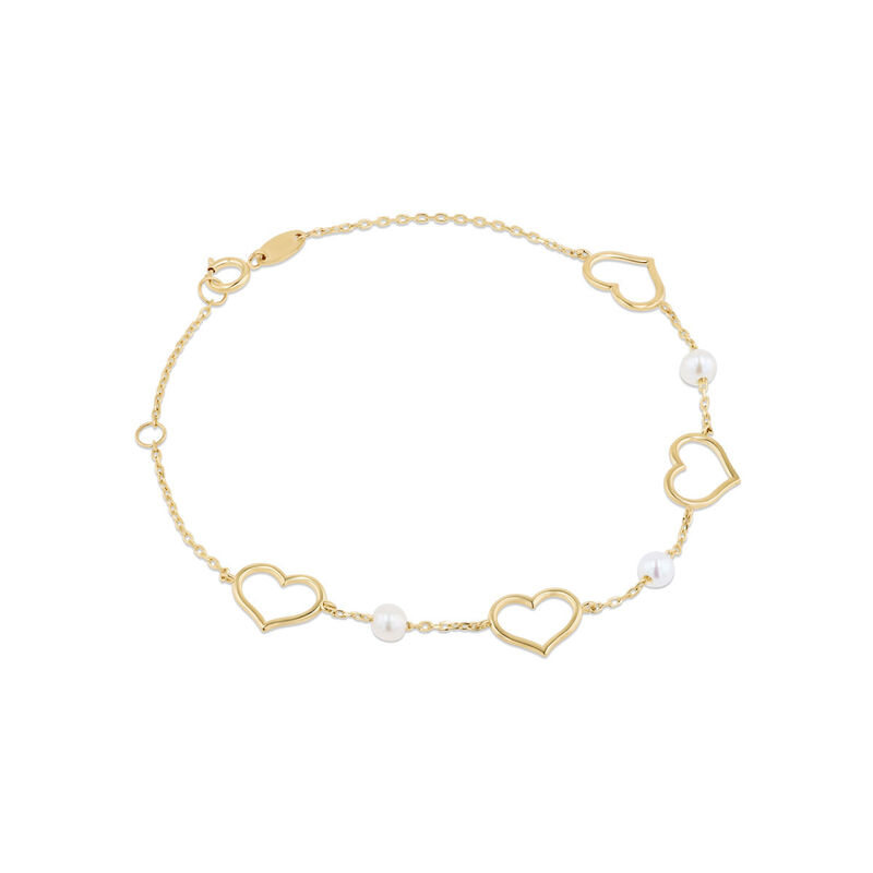 Pulsera Con Corazones De Oro Amarillo 14K Con P... image number null