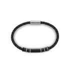 Pulsera De Acero Color Blanco Y Negro Con Piel De Color Negro
