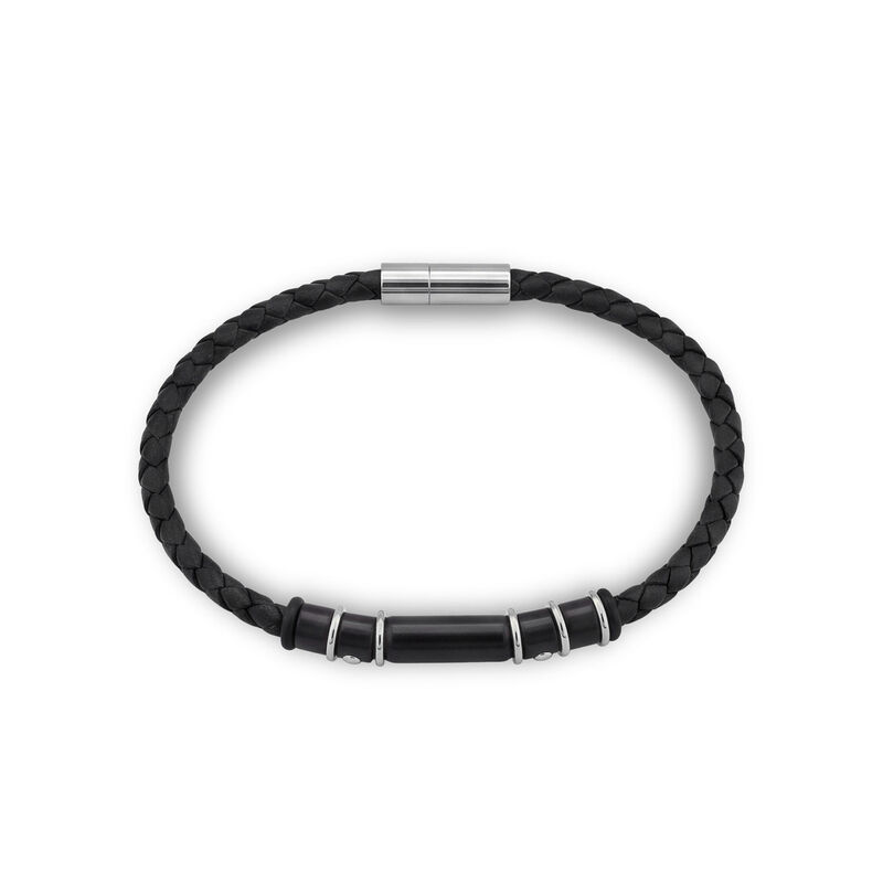 Pulsera De Acero Color Blanco Y Negro Con Piel ... image number null