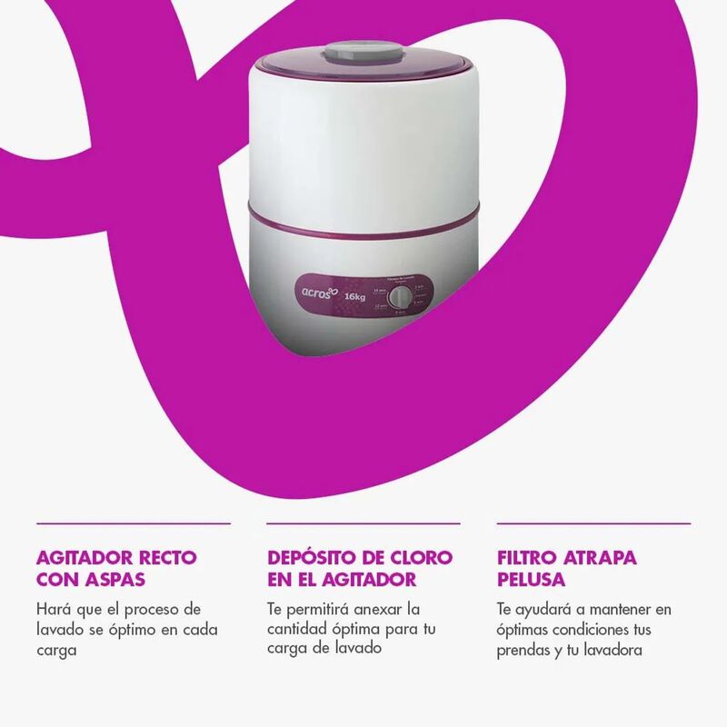 Lavadora Acros 16kg Una Tina Blanco/Morado image number null