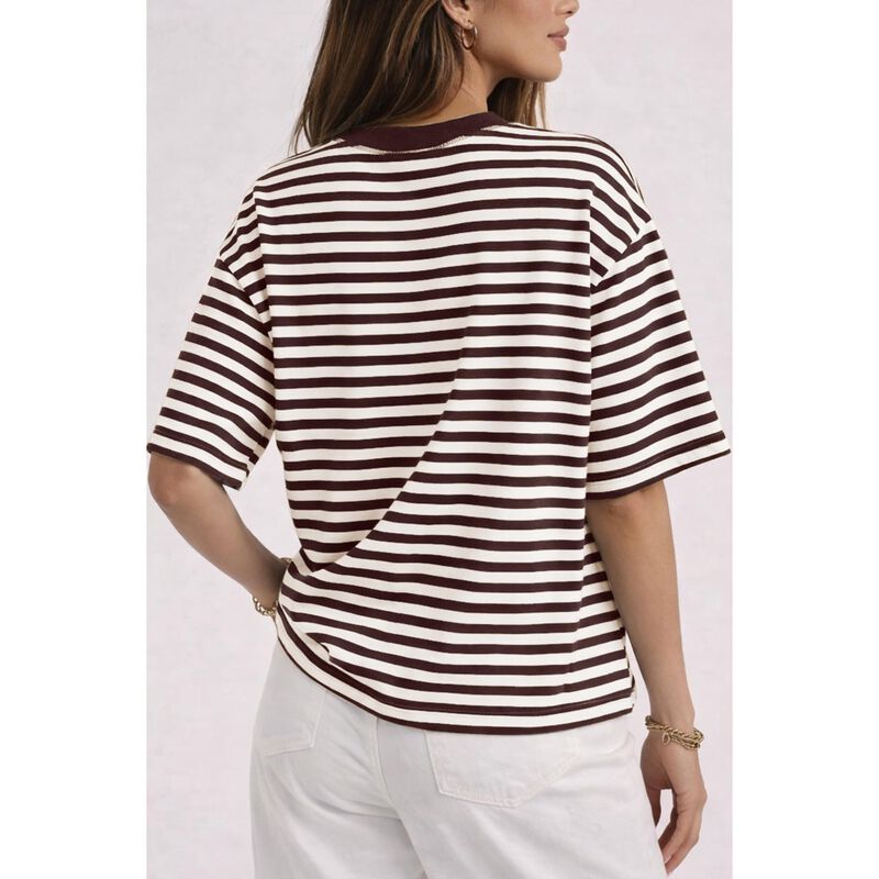 Camiseta Oversized Rayas Chyrii para Mujer - Ca... image number null