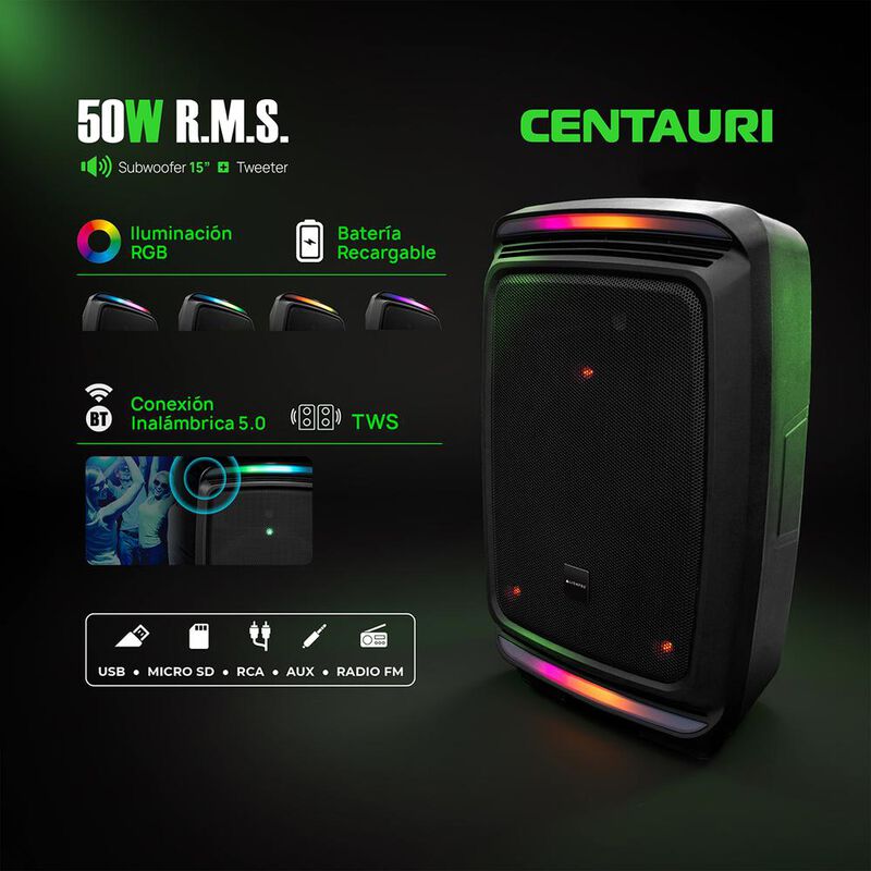 Bocina Centauri 15&rdquo; Alienpro 50W RGB Micr&oacute;fono ... image number null