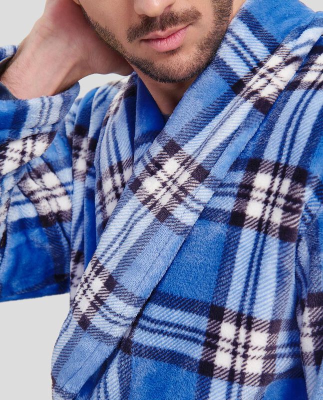 Bata Corta Cuadros Azul Azul image number null