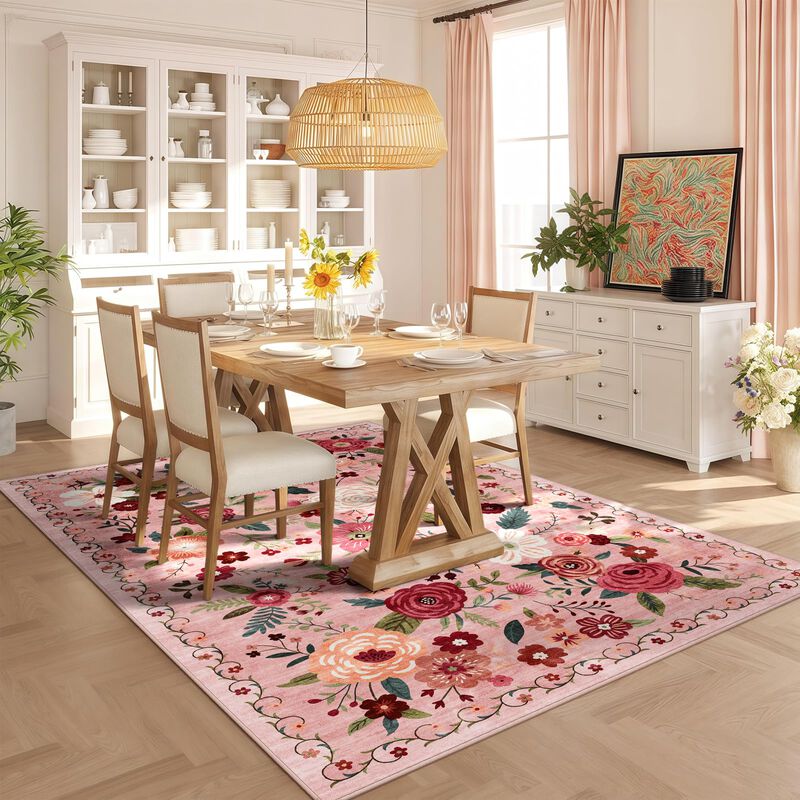 Alfombra Warmys 6x9 Lavable Rosa Boho Floral image number null