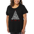 Camiseta De Talla Grande Word Art Para Mujer - &Aacute;rbol De Navidad Con Huella- Negro