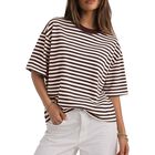 Camiseta Oversized Rayas Chyrii para Mujer - Caf&eacute;, XL