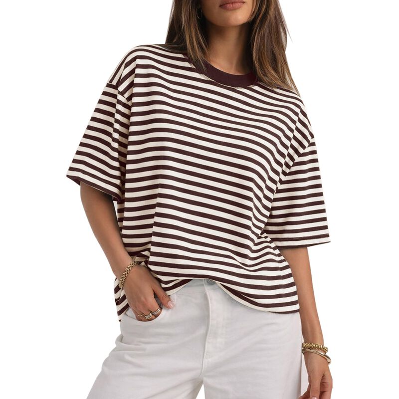 Camiseta Oversized Rayas Chyrii para Mujer - Ca... image number null