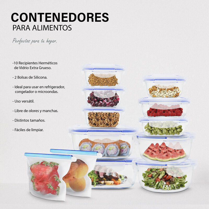 Set de 10 Contenedores de Vidrio Herméticos y 2... image number null