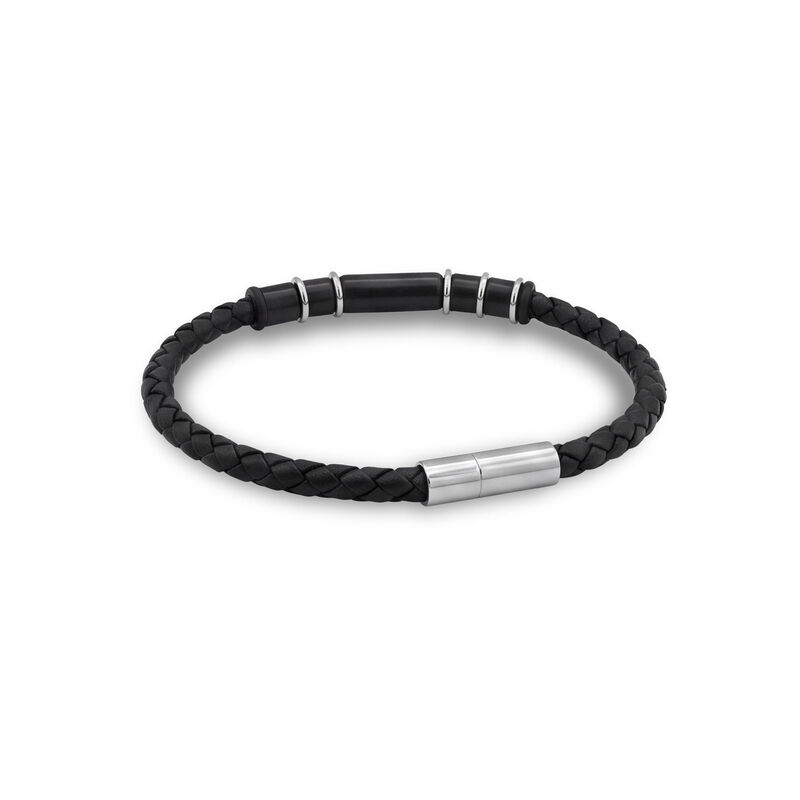 Pulsera De Acero Color Blanco Y Negro Con Piel ... image number null
