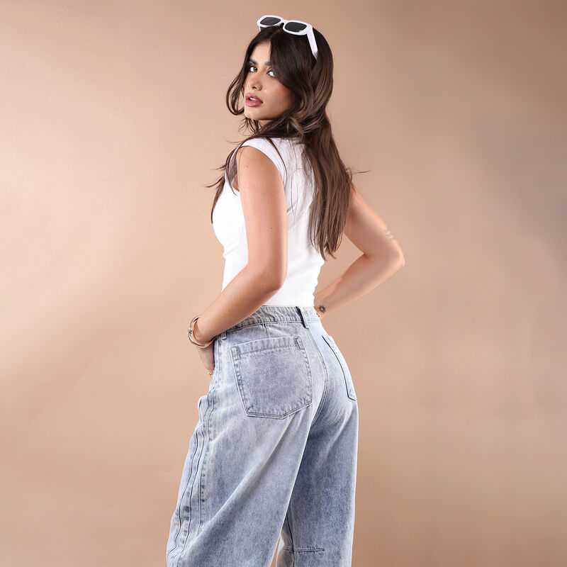 Jeans Barrel Mujer Tiro Medio Mezclilla Azul SB... image number null