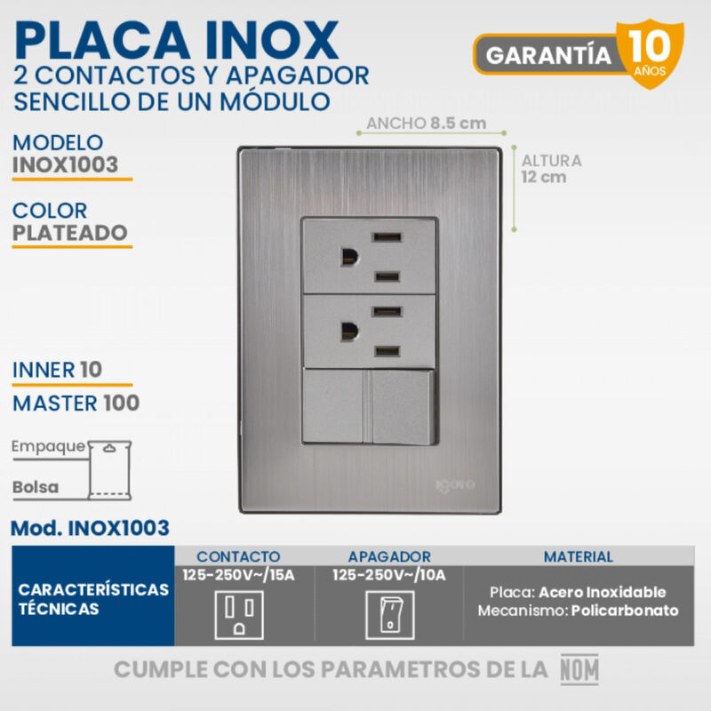Paquete 5 piezas Placa Inox Con Contacto D&uacute;plex... image number null