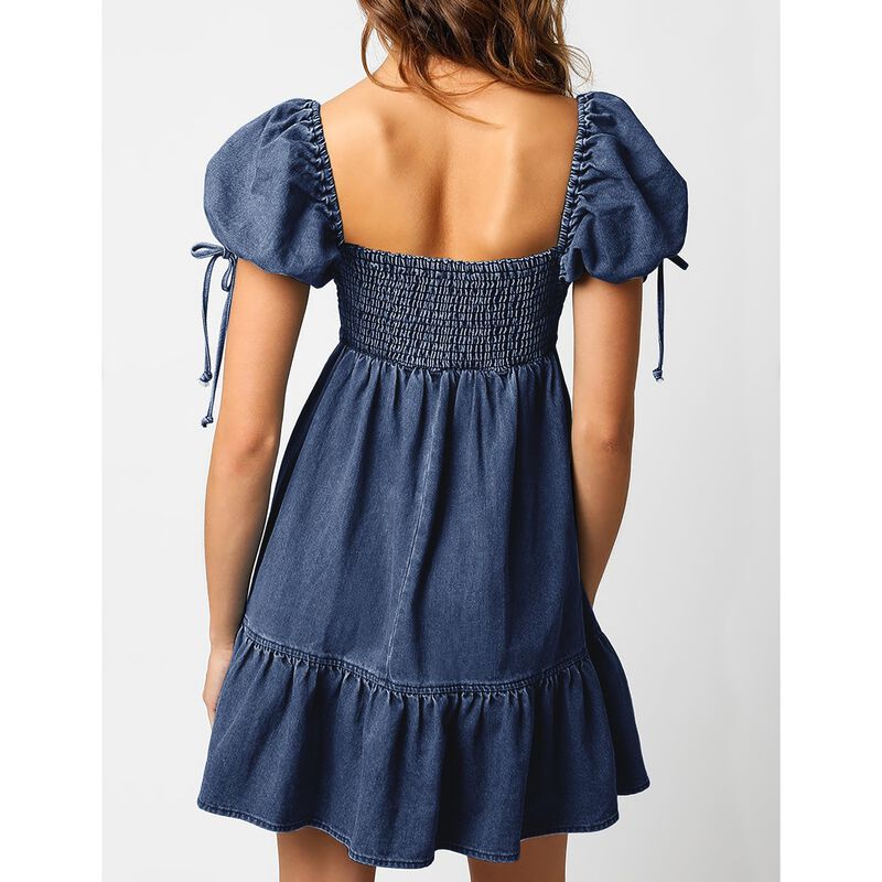 Vestido Mini Denim Mangas Abullonadas Azul - Po... image number null