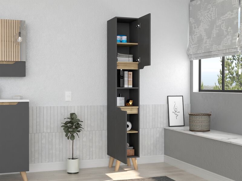 Estanteria De Ba&ntilde;o Vicent Plata Oscuro Y Caf&eacute; C... image number null