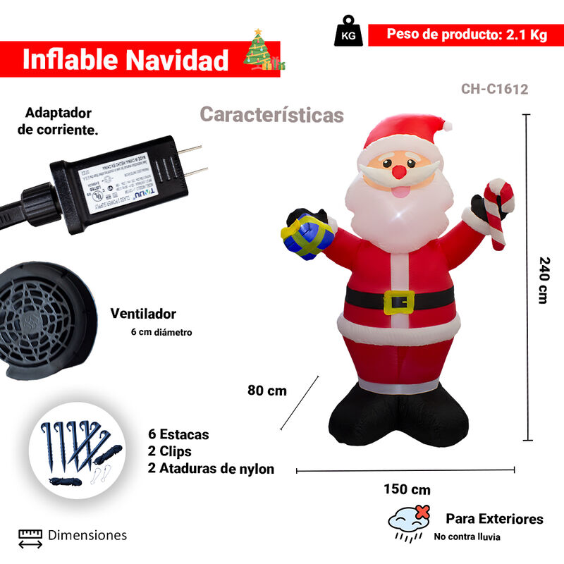 Inflable Santa Claus de 2.40 M para Decoraci&oacute;n ... image number null