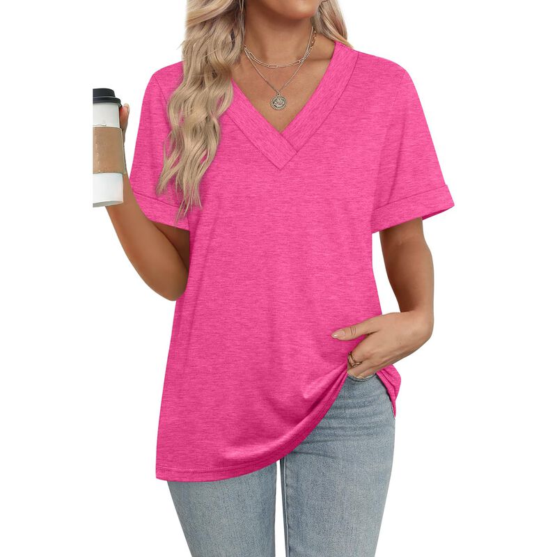 Camiseta Wiholl Cuello V Manga Corta Rosa Talla... image number null