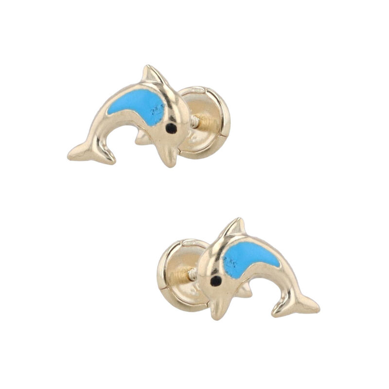 Broqueles De Delfin Oro Amarillo 10k Con Esmalt... image number null