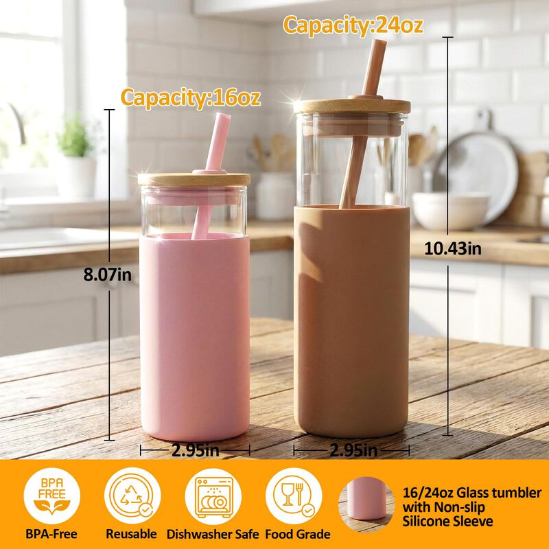 Vaso T&eacute;rmico De Vidrio Tronco 473 ml Con Tapa Y... image number null