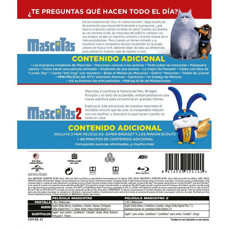 Pack: Mascotas 1+2 (bd) [blu-ray] image number null