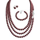 Collar, aretes y pulsera Perlas de cristal triple con plata .925 Zvezda